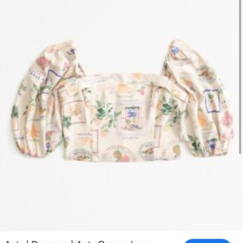 Abercrombie & Fitch Cream Floral Crop Top with Puff Sleeves
